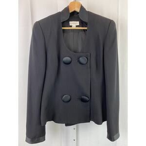 RAUL BLANCO Vintage Size 10 Scoop Neck Double Breasted Satin Button Jacket Black